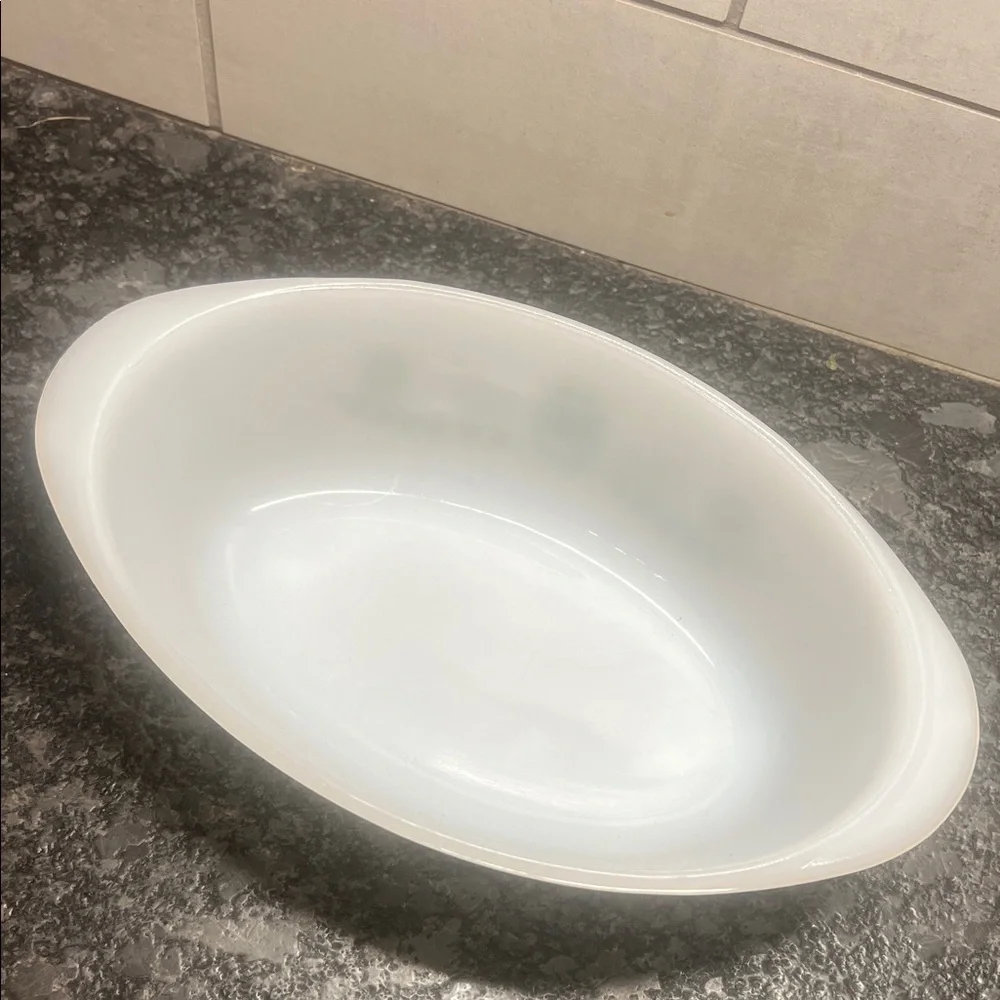 1qt Glassbake Vintage Floral Green and White Mixing Bowl